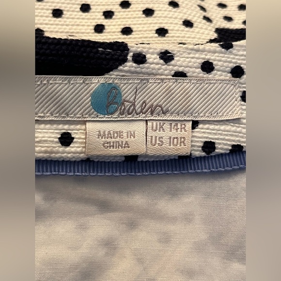 Boden Sierra Primrose White Navy Blue Floral Polka Dot Knee Length Dress Sz 10 - Picture 7 of 9